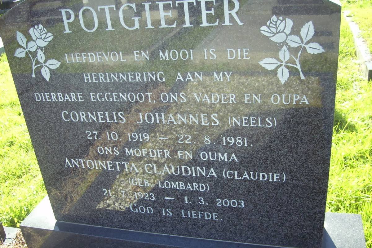 POTGIETER Cornelis Johannes 1919-1981 &amp; Antoinetta Claudina LOMBARD 1923-2003