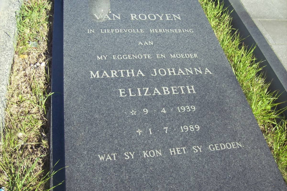 ROOYEN Martha Johanna Elizabeth, van 1939-1989