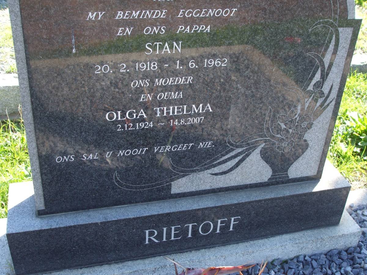 RIETOFF Stan 1918-1962 &amp; Olga Thelma 1924-2007