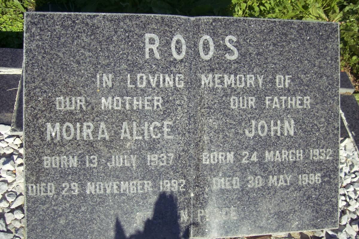 ROOS John 1932-1996 &amp; Moira Alice 1937-1992