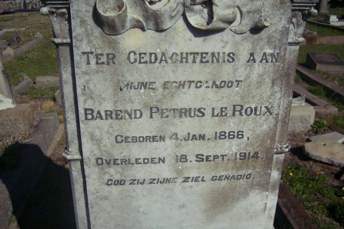 ROUX Barend Petrus, le 1866-1914