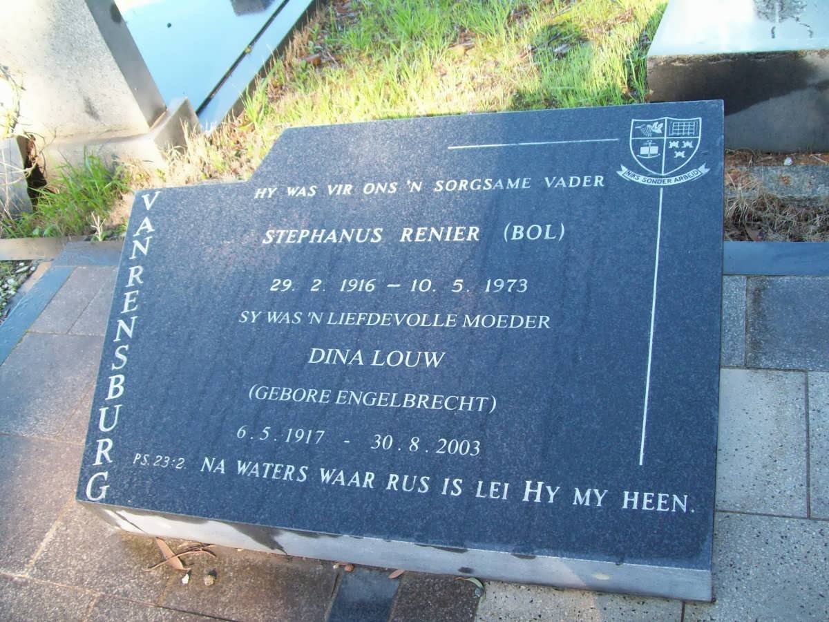 RENSBURG Stephanus Renier, van 1916-1973 &amp; Dina Louw ENGELBRECHT 1917-2003