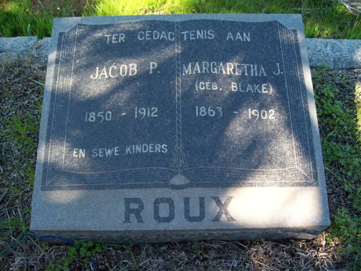 ROUX Jacob P. 1850-1912 &amp; Margaretha J. BLAKE 1863-1902
