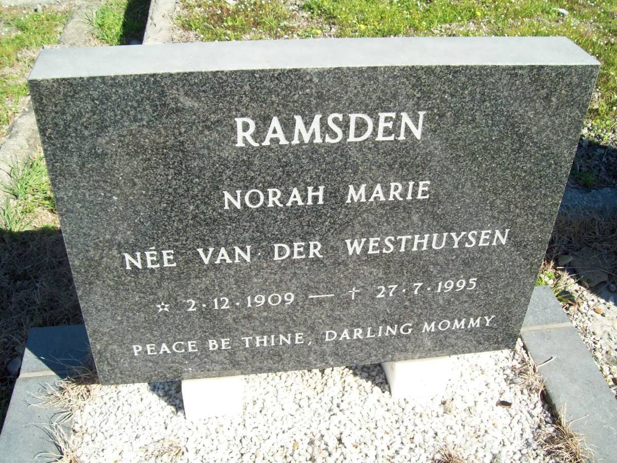 RAMSDEN Norah Marie nee VAN DER WESTHUYSEN 1909-1995