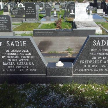 SADIE Frederick Albrecht 1915-2006 &amp; Maria Susanna KRIEGLER 1918-1988