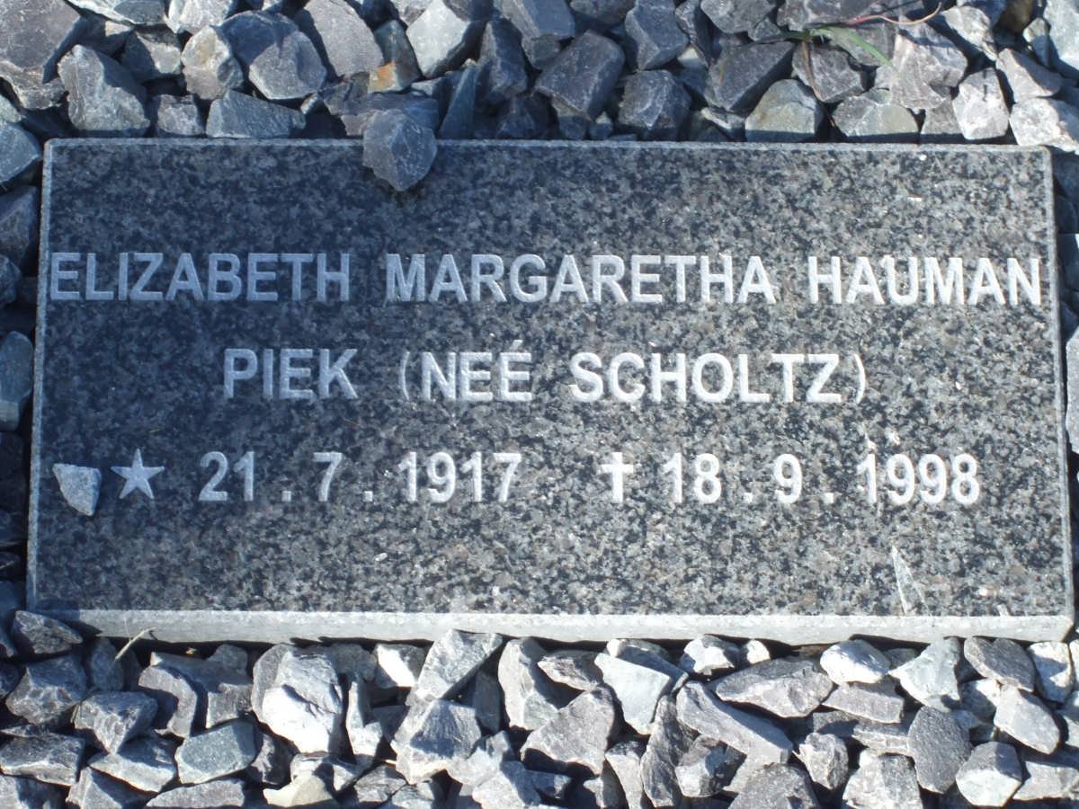 PIEK Elizabeth Margaretha Hauman nee SCHOLTZ 1917-1998