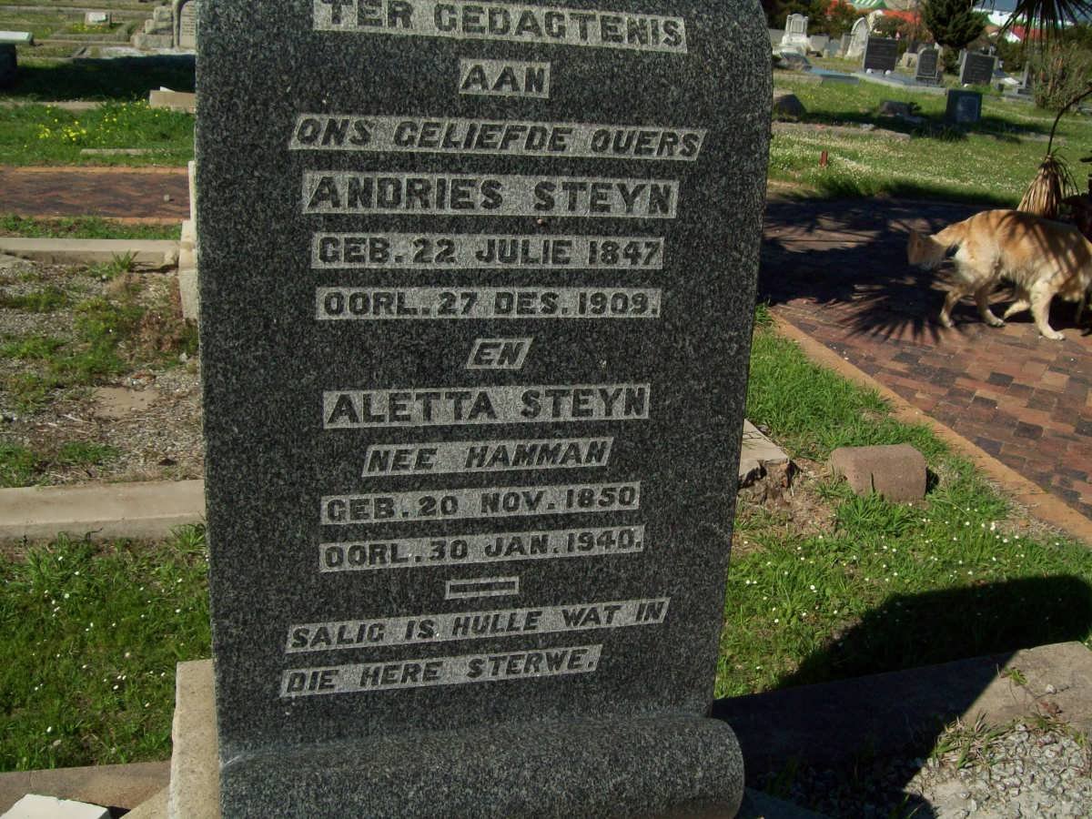 STEYN Andries 1847-1909 &amp; Aletta HAMMAN 1850-1940