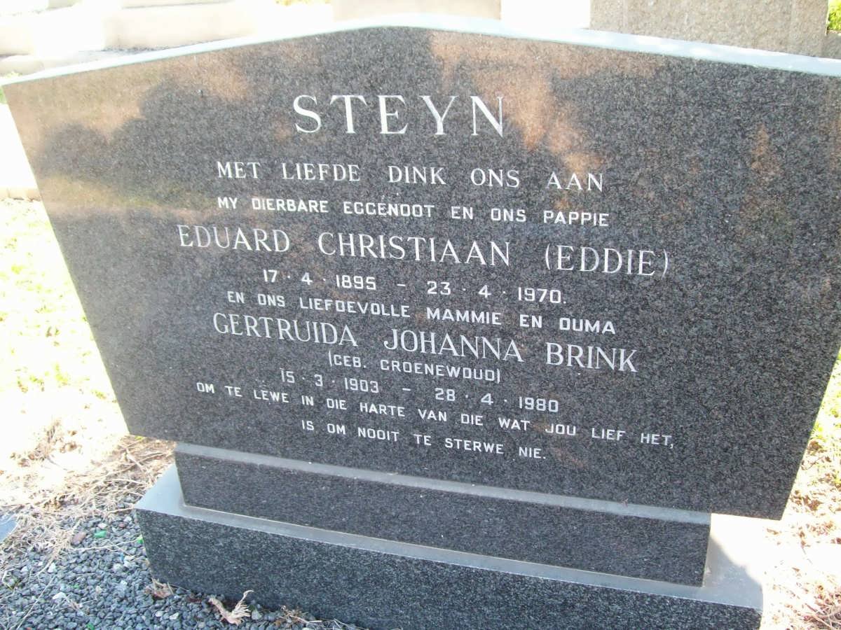 STEYN Eduard Christiaan 1895-1970 &amp; Gertruida Johanna Brink GROENEWOUD 1903-1980