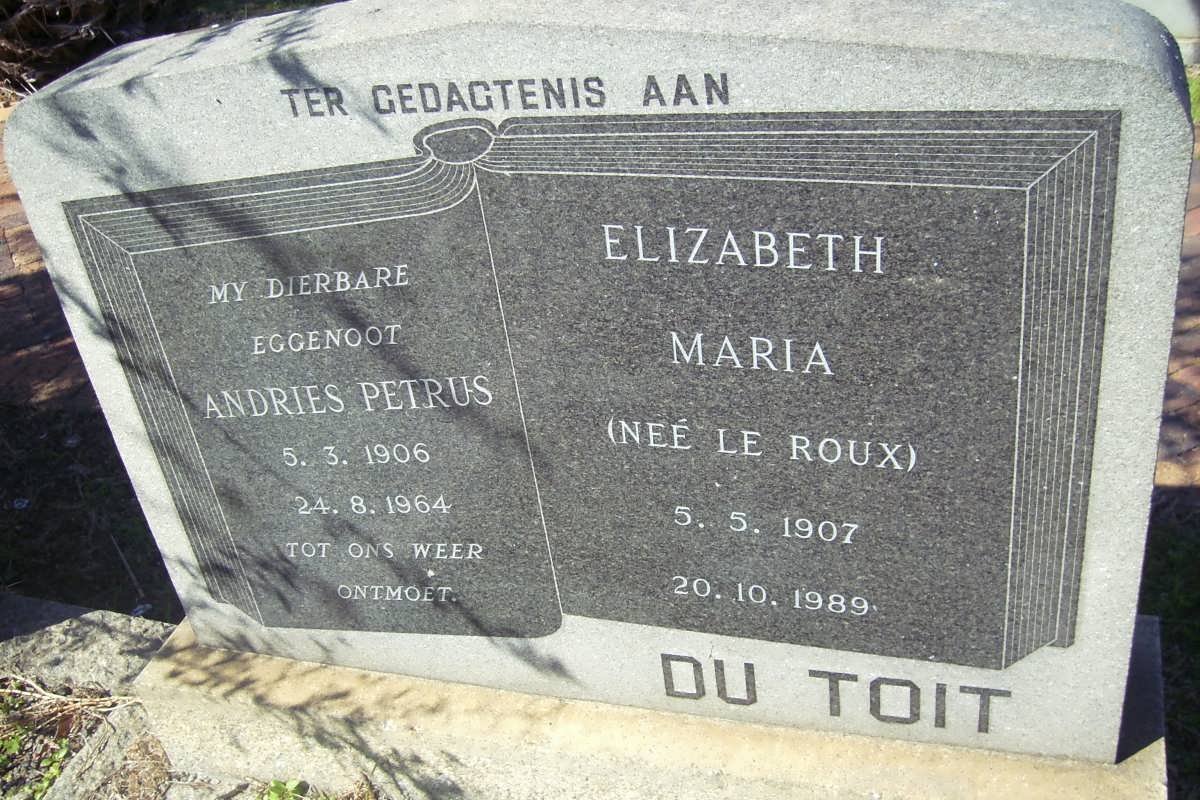 TOIT Andries Petrus, du 1906-1964 &amp; Elizabeth Maria LE ROUX 1907-1989