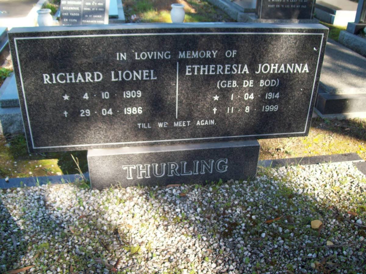 THURLING Richard Lionel 1909-1986 &amp; Etheresia Johanna DE BOD 1914-1999
