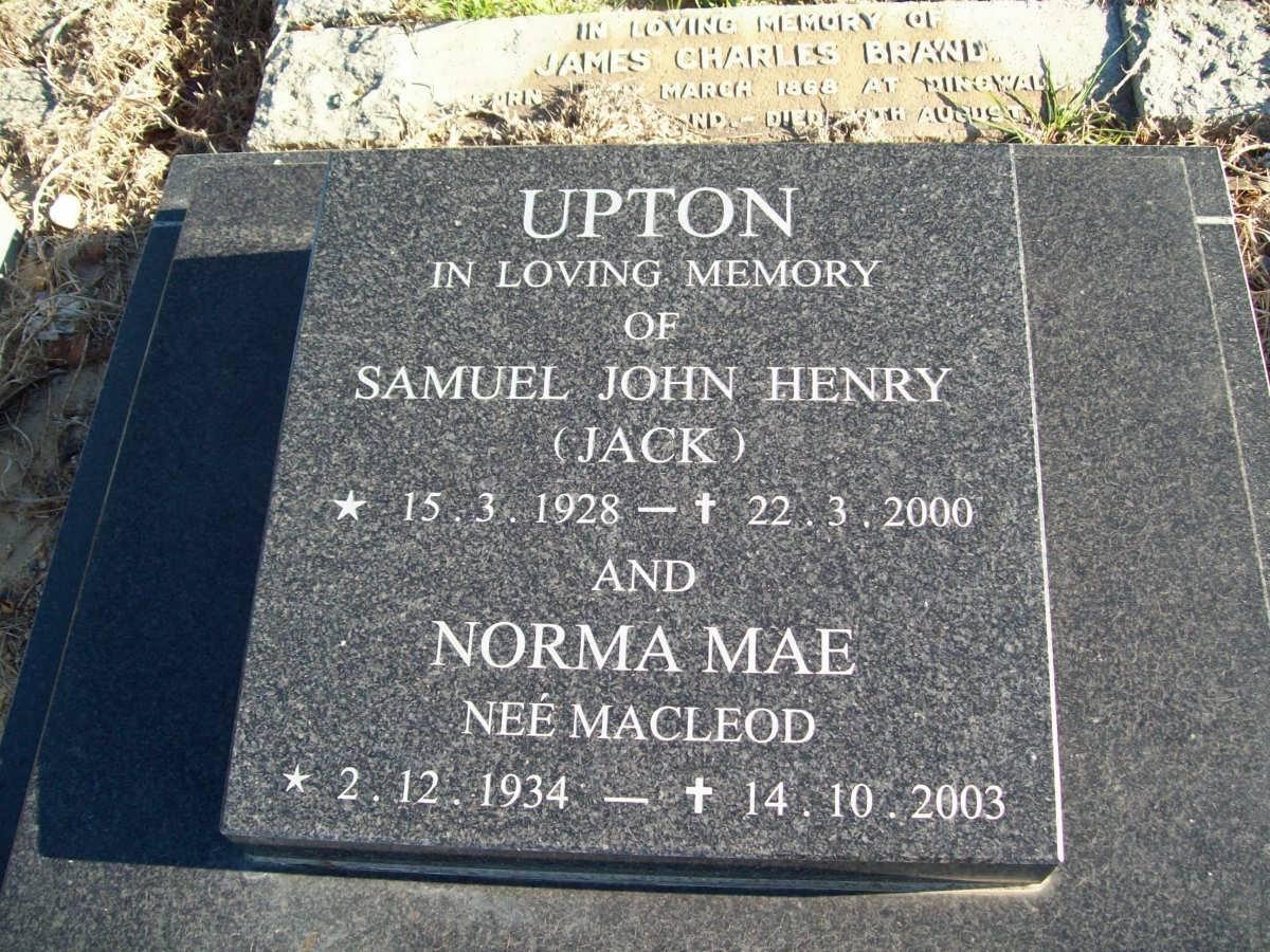 UPTON Samuel John Henry 1928-2000 &amp; Norma Mae MACLEOD 1934-2003 :: BRAND James Charles 1868-19??