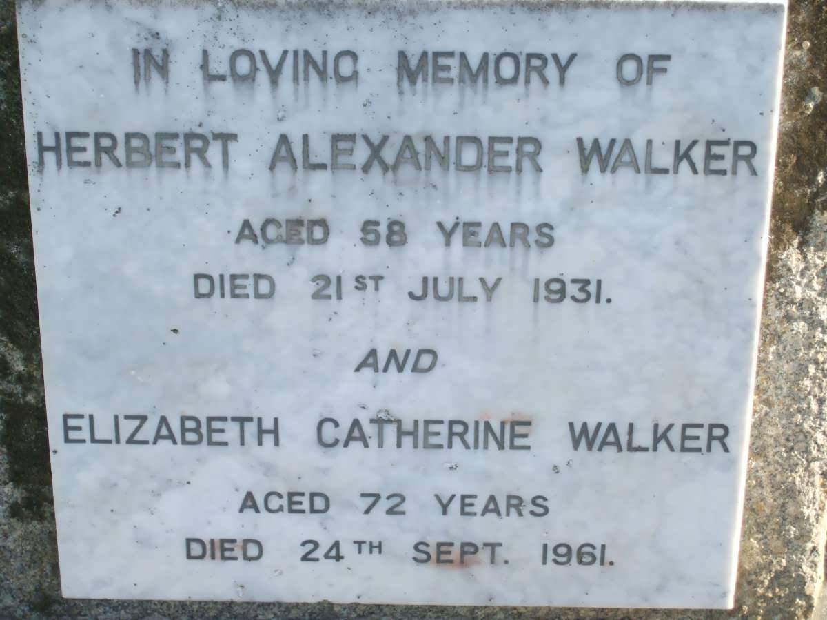 WALKER Herbert Alexander -1931 &amp; Elizabeth Catherine -1961